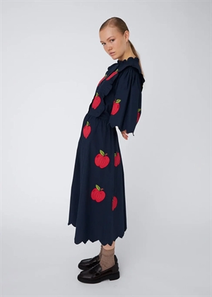 Embroidered cotton midi kjole Navy Stella Nova 